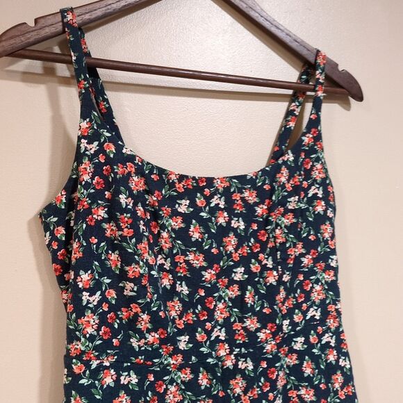 Old Navy Floral Sundress Linen Rayon Size Small Navy Blue Red Floral Strappy - Picture 9 of 9